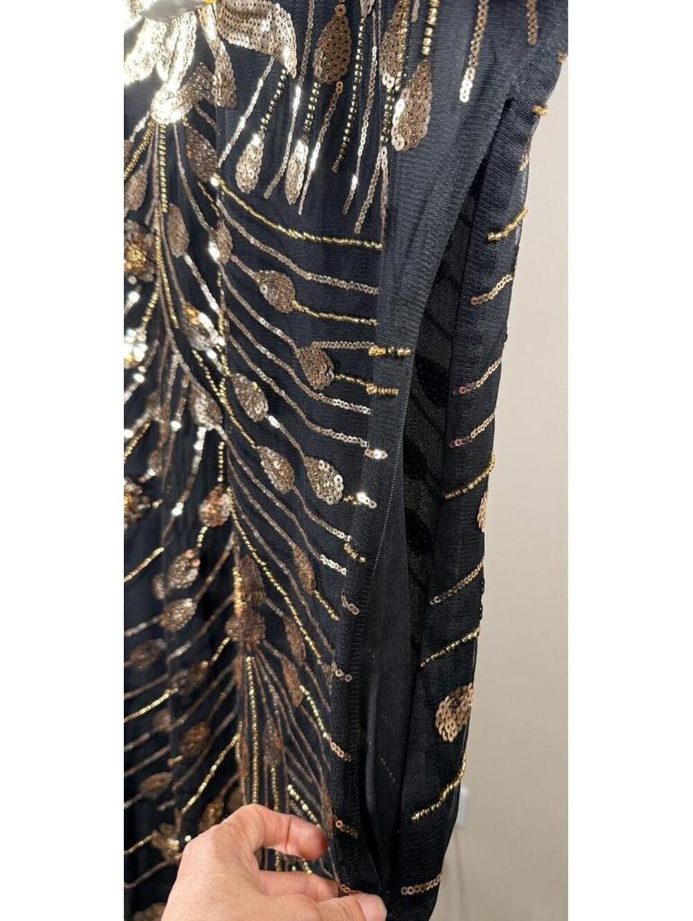 Yessa 1920's Flapper Dress Black Gold Sequin Floral Fringe Size XL - Picture 5 of 9